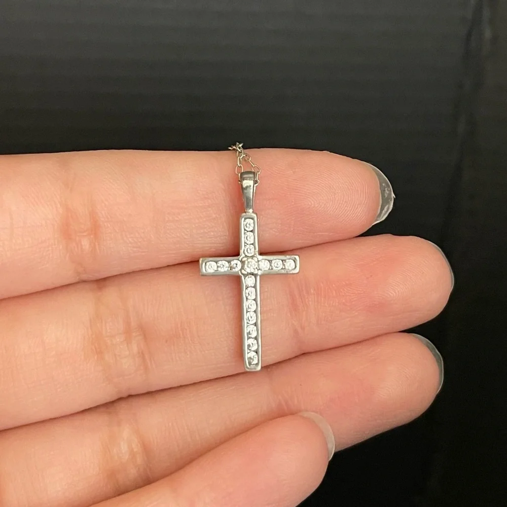 Sterling silver cross cz chain necklace